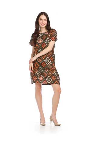 PD-16538 - GEO PRINT SHIFT DRESS WITH POCKETS - Colors: AS SHOWN - Available Sizes:XS-XXL - Catalog Page:40 